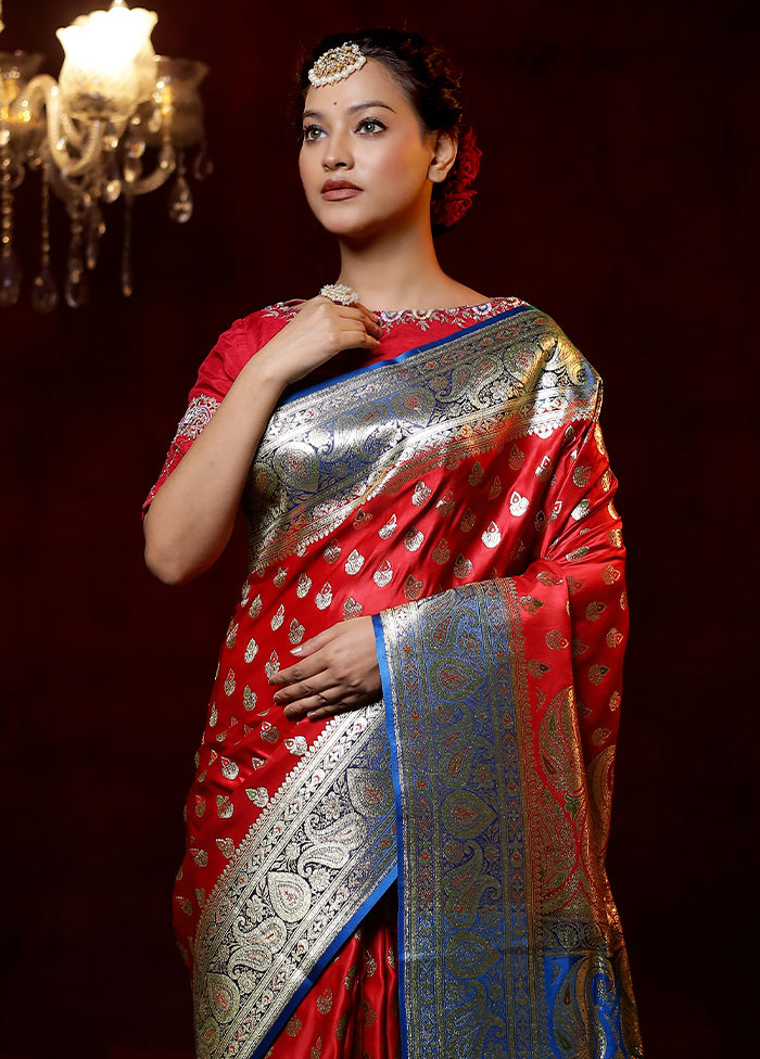 Red Banarasi Silk Saree With Blouse Piece - Indian Silk House Agencies