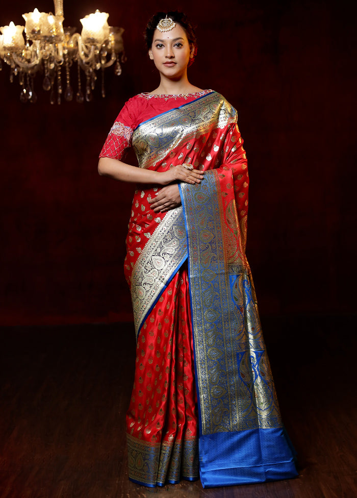 Red Banarasi Silk Saree With Blouse Piece - Indian Silk House Agencies