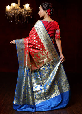 Red Banarasi Silk Saree With Blouse Piece - Indian Silk House Agencies