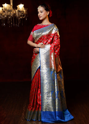 Red Banarasi Silk Saree With Blouse Piece - Indian Silk House Agencies