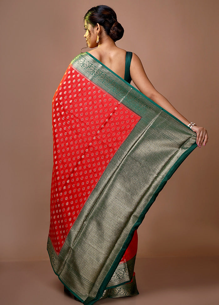 Red Dupion Silk Zari Woven Saree With Blouse - Indian Silk House Agencies