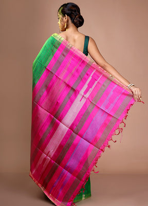 Green Raw Silk Zari Woven Saree With Blouse - Indian Silk House Agencies