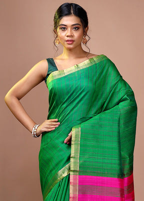 Green Raw Silk Zari Woven Saree With Blouse - Indian Silk House Agencies