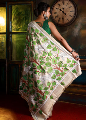 Beige Pure Kantha Stitch Saree Silk With Blouse Piece - Indian Silk House Agencies