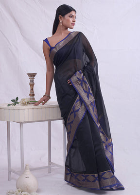 Black Cotton Saree With Blouse Piece - Indian Silk House Agencies