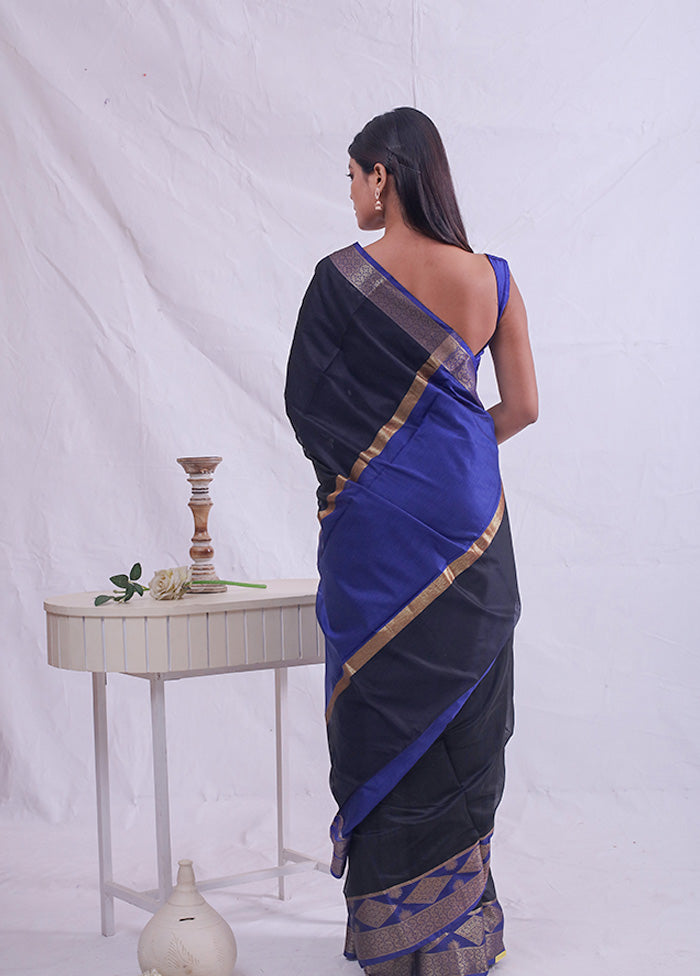 Black Cotton Saree With Blouse Piece - Indian Silk House Agencies