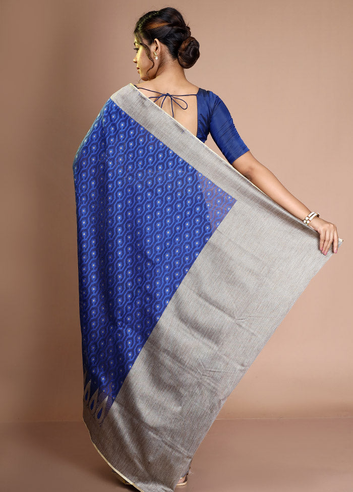 Blue Net Saree With Blouse Piece - Indian Silk House Agencies