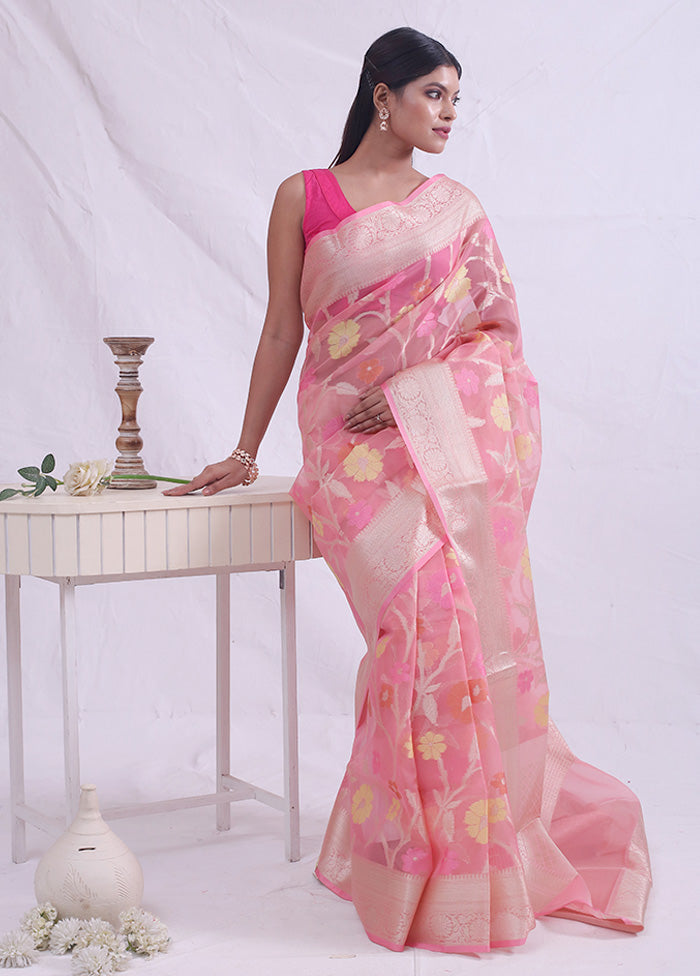 Pink Kora Silk Saree With Blouse Piece - Indian Silk House Agencies