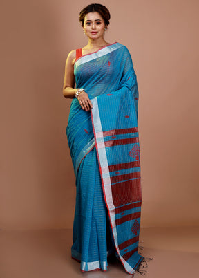 Sky Blue Matka Silk Saree With Blouse Piece - Indian Silk House Agencies