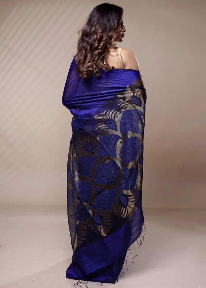 Blue Matka Pure Silk Saree Without Blouse Piece - Indian Silk House Agencies