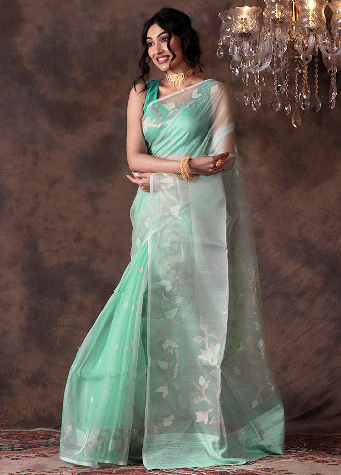 Sea Green Pure Resham Matka Silk Saree With Blouse Piece - Indian Silk House Agencies