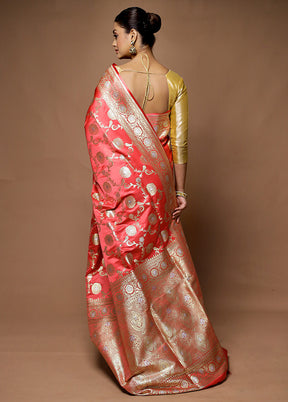 Pink Banarasi Silk Saree With Blouse Piece