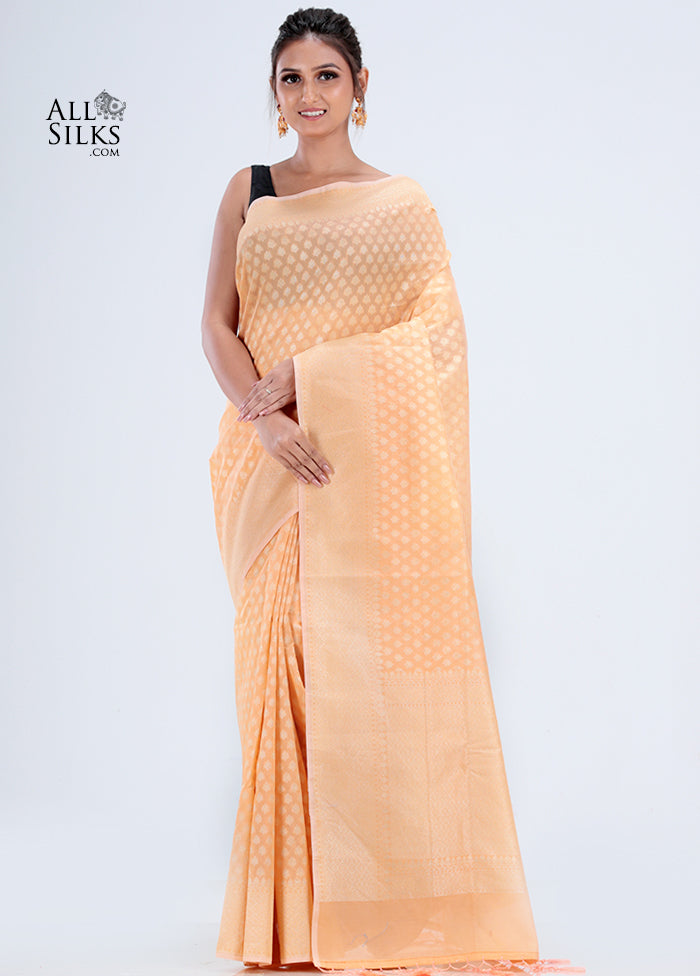 Peach Kora Silk Saree With Blouse Piece - Indian Silk House Agencies