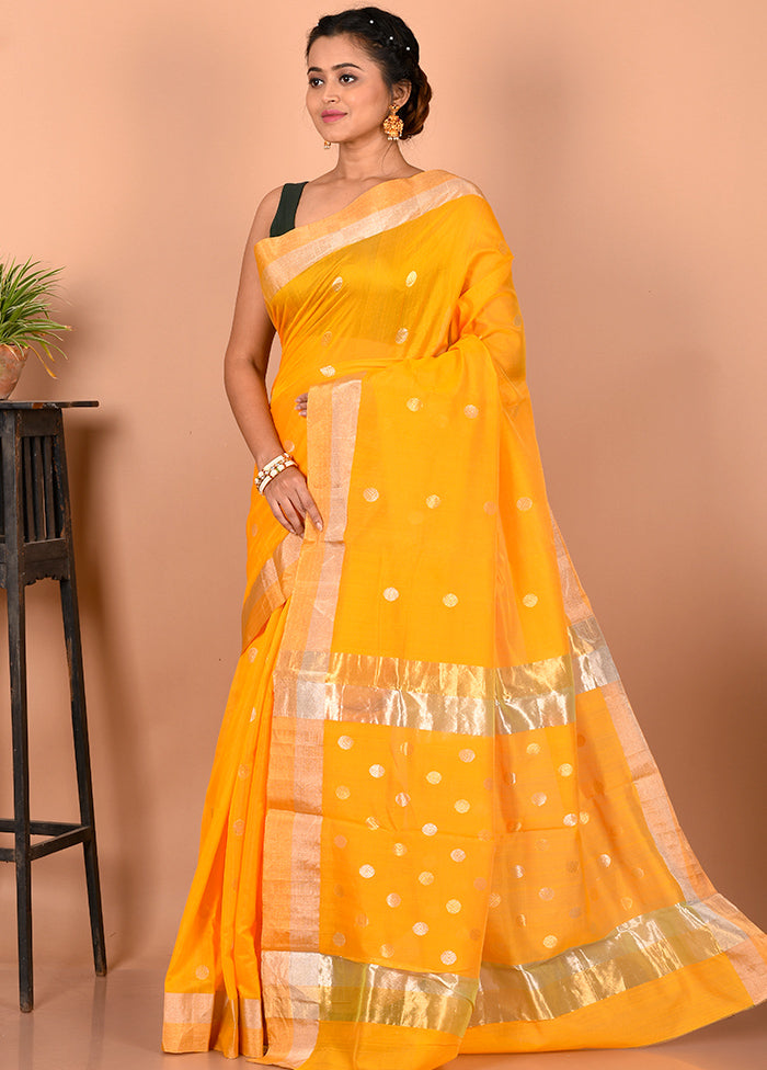 Yellow Chanderi Cotton Saree With Blouse Piece - Indian Silk House Agencies