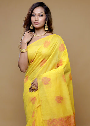 Yellow Dupion Silk Saree With Blouse Piece