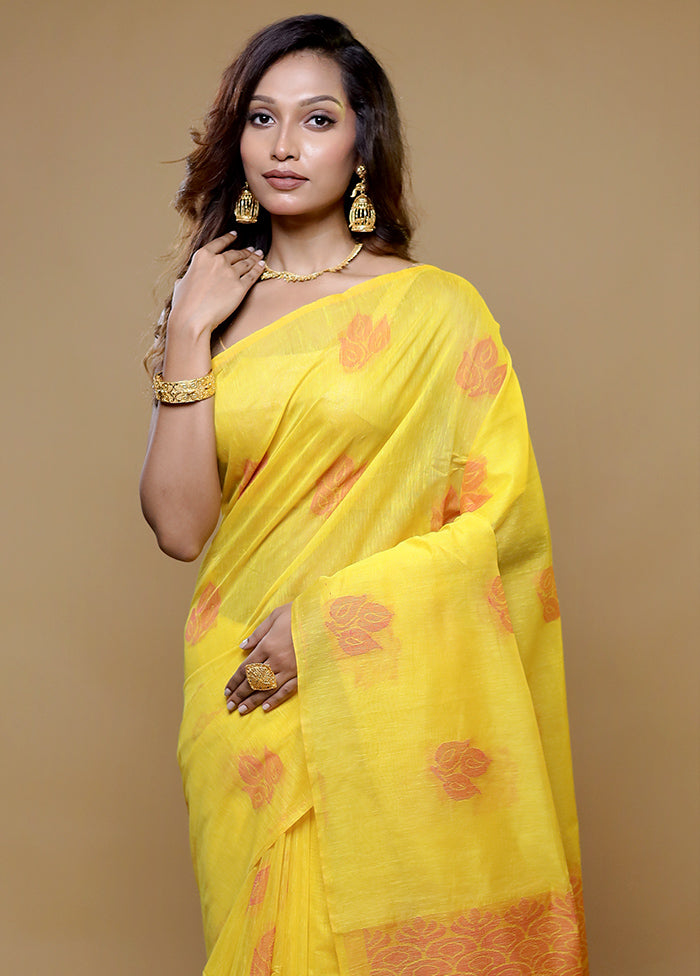 Yellow Dupion Silk Saree With Blouse Piece