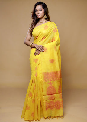 Yellow Dupion Silk Saree With Blouse Piece