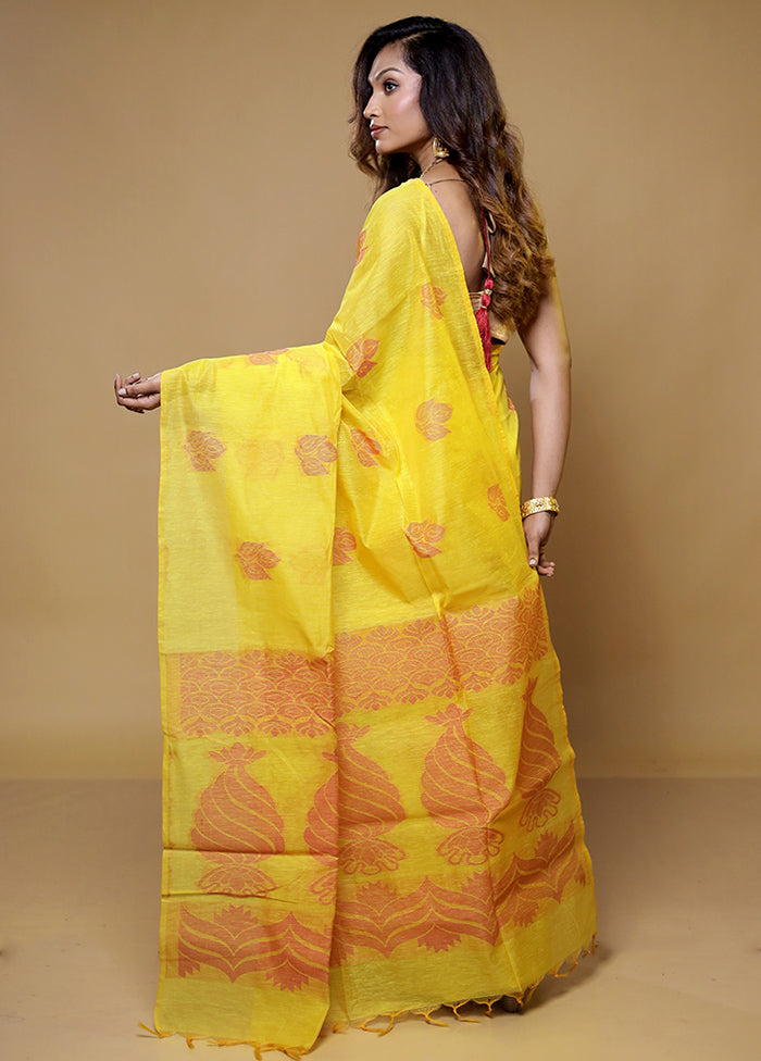 Yellow Dupion Silk Saree With Blouse Piece