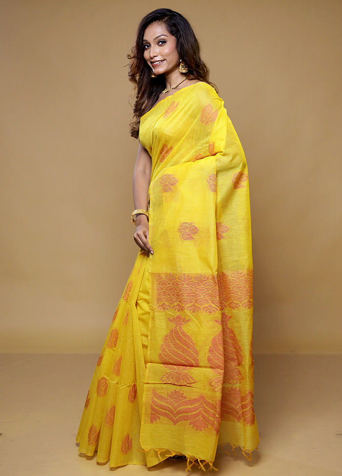 Yellow Dupion Silk Saree With Blouse Piece