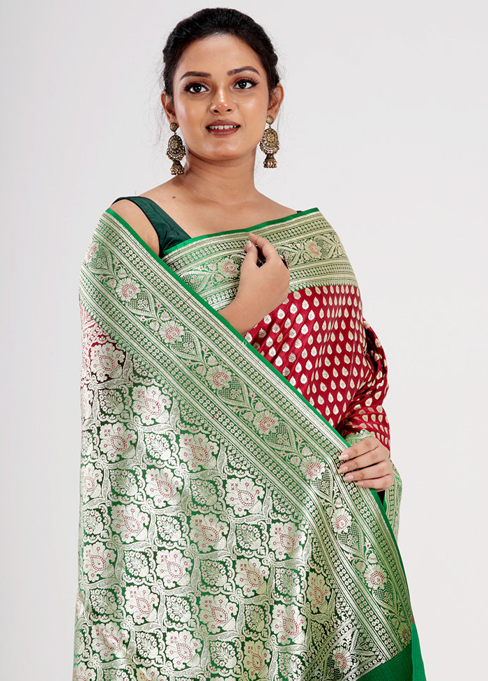 Bridal Maroon Banarasi Silk Saree With Blouse Piece - Indian Silk House Agencies