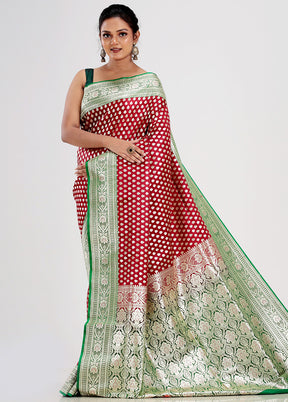Bridal Maroon Banarasi Silk Saree With Blouse Piece - Indian Silk House Agencies