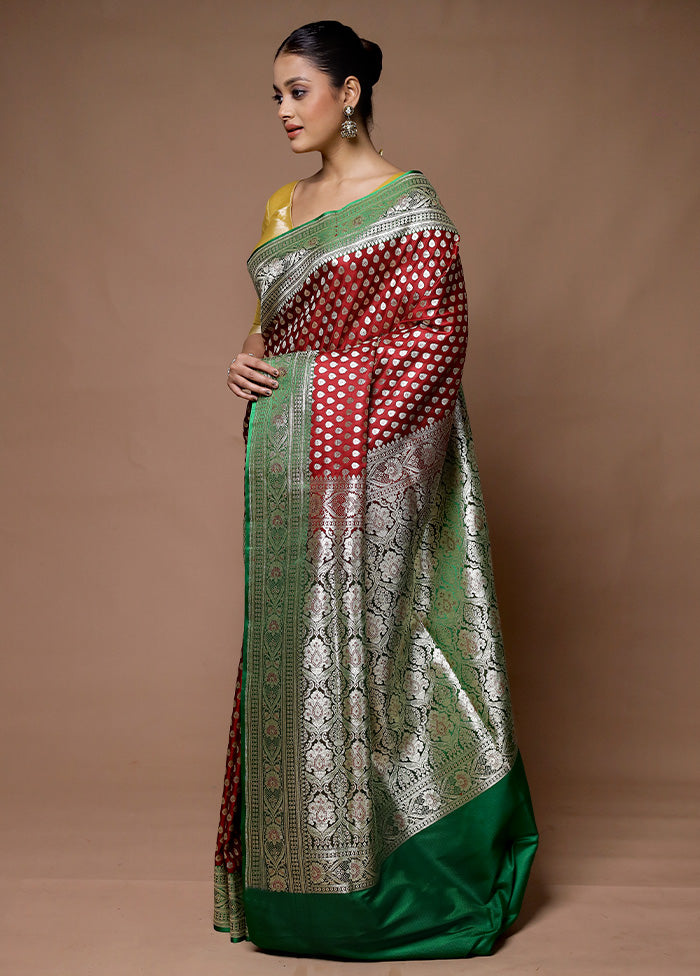 Maroon Banarasi Silk Saree With Blouse Piece