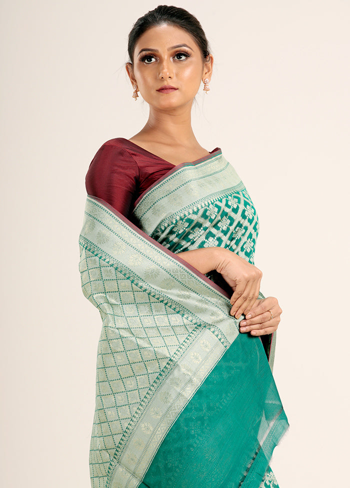 Deep Green Kora Silk Saree With Blouse Piece - Indian Silk House Agencies