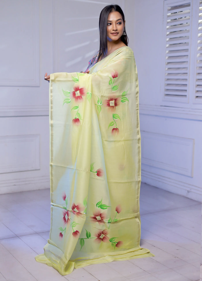 Yellow Chanderi Silk Saree With Blouse Piece