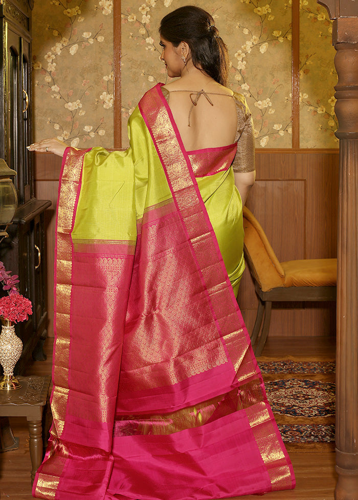 Light Green Pure Kanchipuram Silk Saree With Blouse Piece - Indian Silk House Agencies