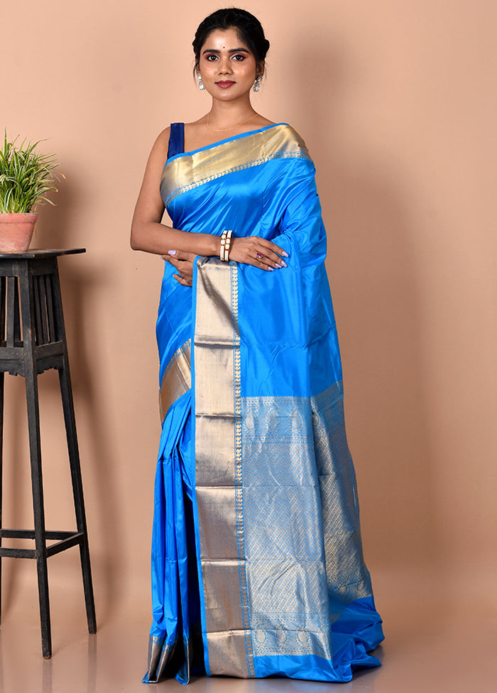 Blue Pure Kanjivaram Silk Saree With Blouse Piece - Indian Silk House Agencies
