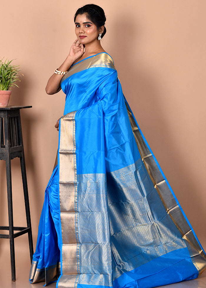 Blue Pure Kanjivaram Silk Saree With Blouse Piece - Indian Silk House Agencies