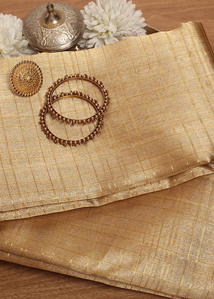 Golden Pure Kanchipuram Silk Saree With Blouse Piece - Indian Silk House Agencies