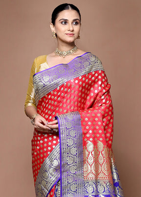 Red Banarasi Silk Saree With Blouse Piece