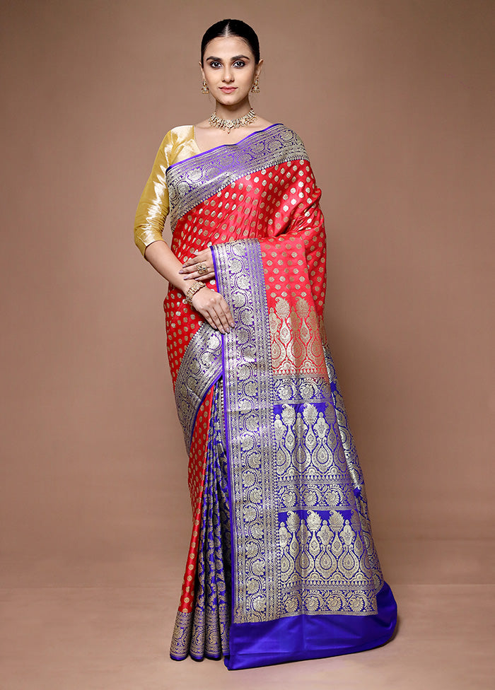 Red Banarasi Silk Saree With Blouse Piece