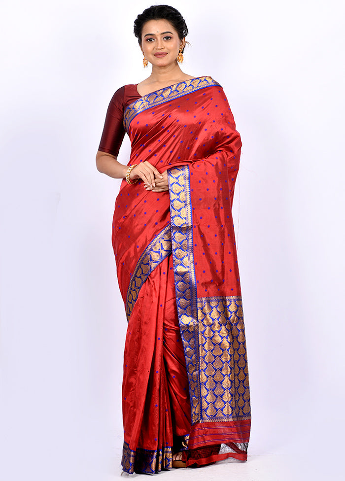 Red Pure Assam Silk Saree With Blouse Piece - Indian Silk House Agencies