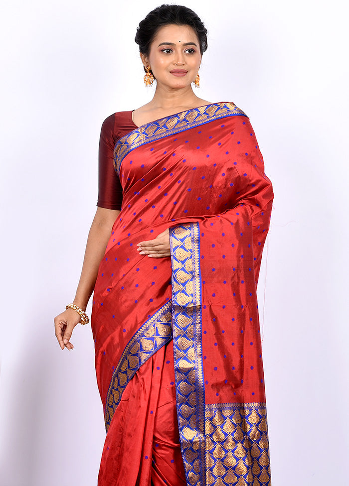 Red Pure Assam Silk Saree With Blouse Piece - Indian Silk House Agencies