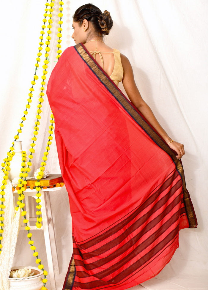 Red Dupion Silk Saree With Blouse - Indian Silk House Agencies