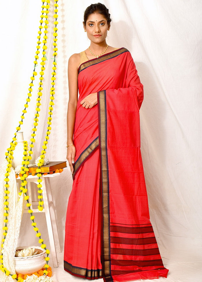 Red Dupion Silk Saree With Blouse - Indian Silk House Agencies