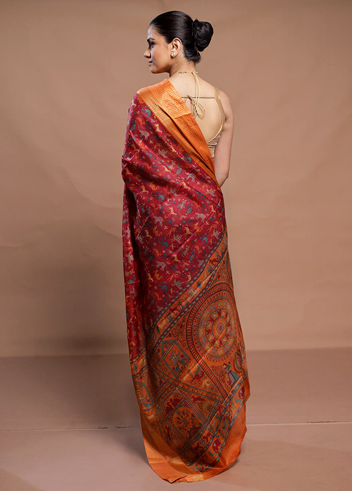 Pink Printed Pure Silk Saree Without Blouse Piece