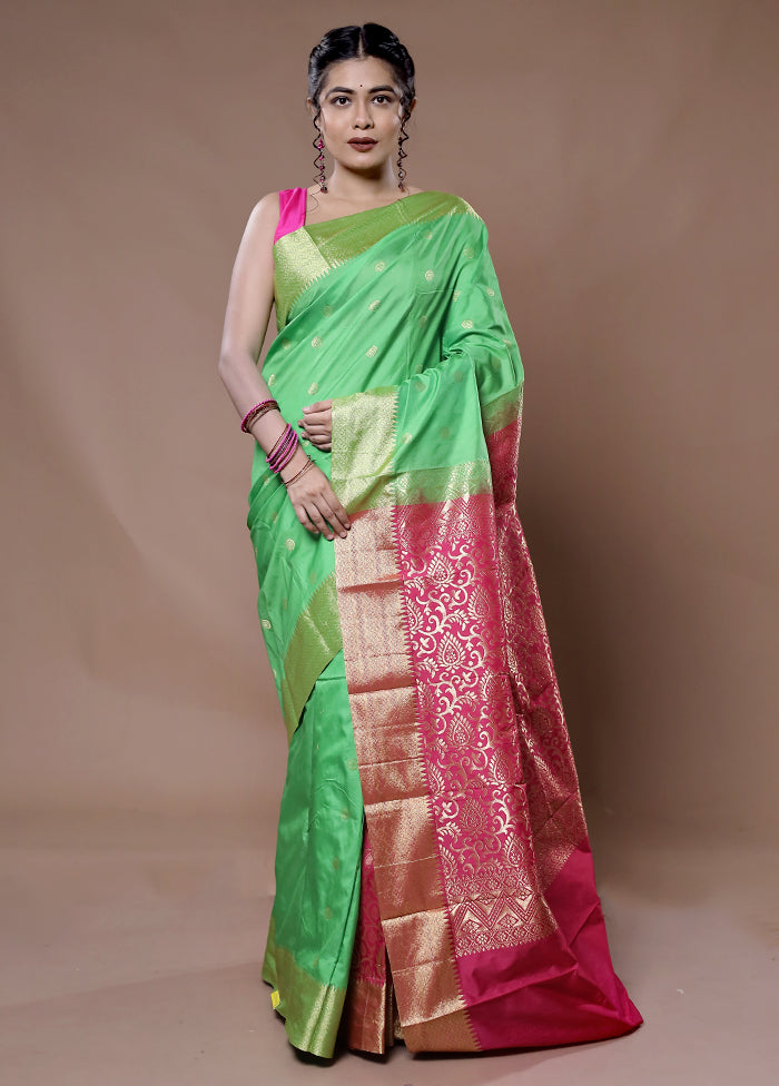 Green Kanjivaram Silk Saree With Blouse Piece - Indian Silk House Agencies