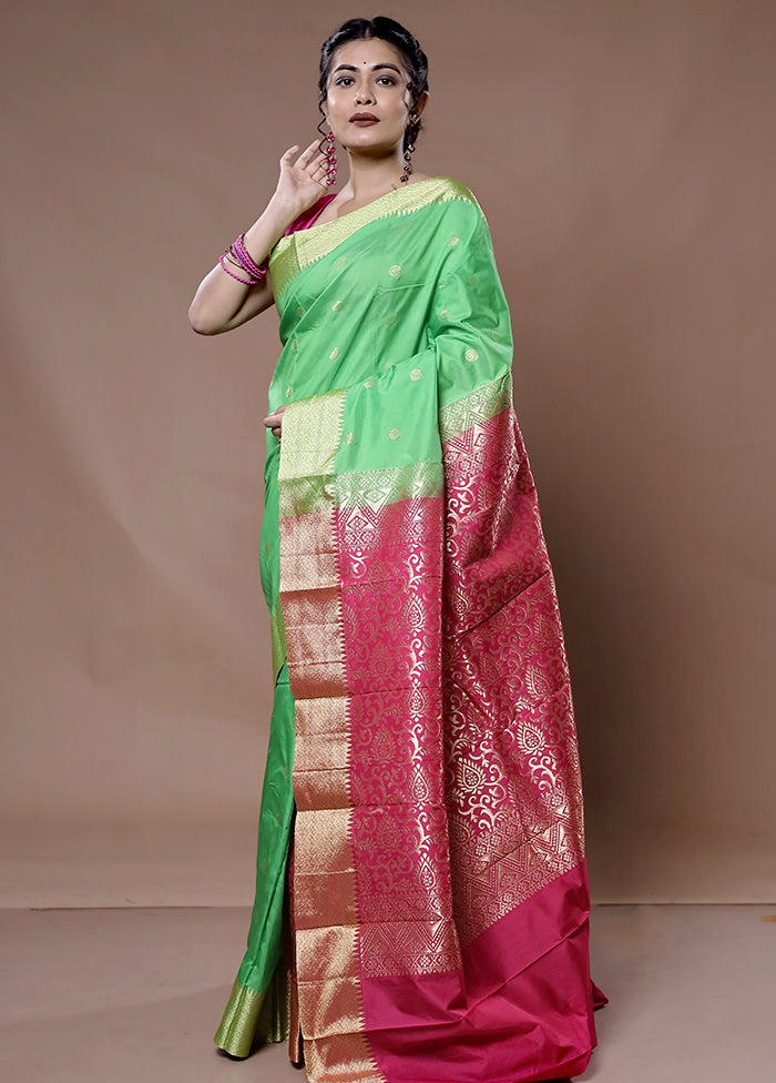 Green Kanjivaram Silk Saree With Blouse Piece