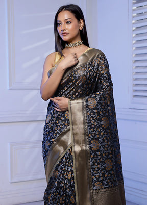 Black Kora Silk Saree With Blouse Piece
