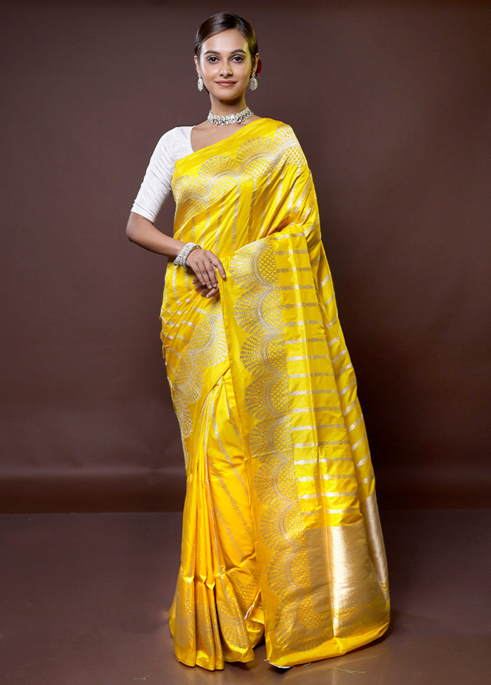 Yellow Handloom Katan Pure Silk Saree With Blouse Piece