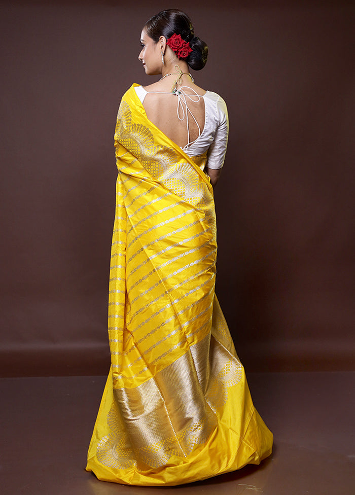Yellow Handloom Katan Pure Silk Saree With Blouse Piece