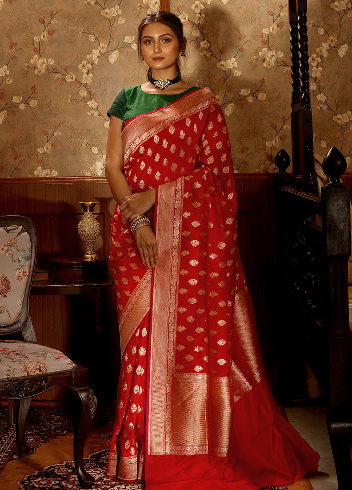 Red Pure Katan Silk Saree With Blouse Piece - Indian Silk House Agencies
