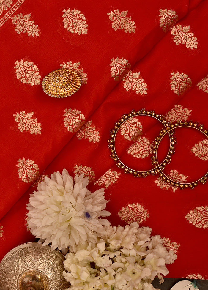Red Pure Katan Silk Saree With Blouse Piece - Indian Silk House Agencies