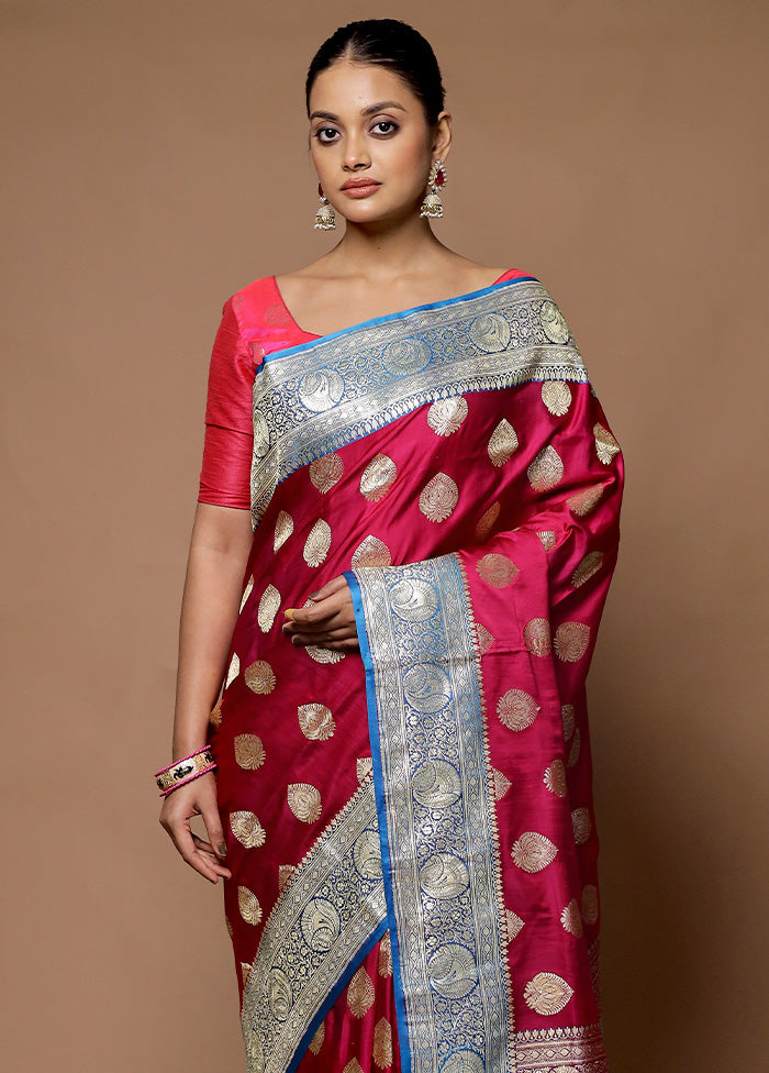 Pink Handloom Banarasi Pure Silk Saree With Blouse Piece