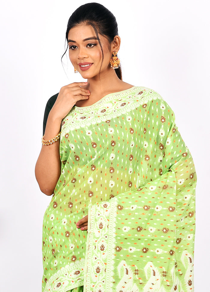 Light Green Cotton Saree Without Blouse Piece - Indian Silk House Agencies