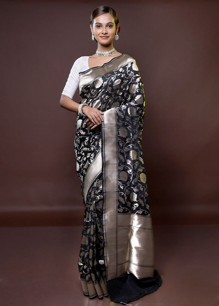 Black Handloom Katan Pure Silk Saree With Blouse Piece