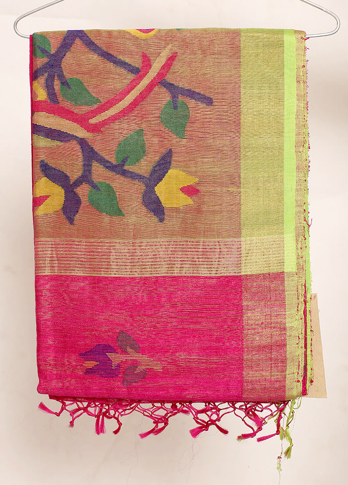 Pink Pure Handwoven Matka Silk Saree With Blouse Piece - Indian Silk House Agencies